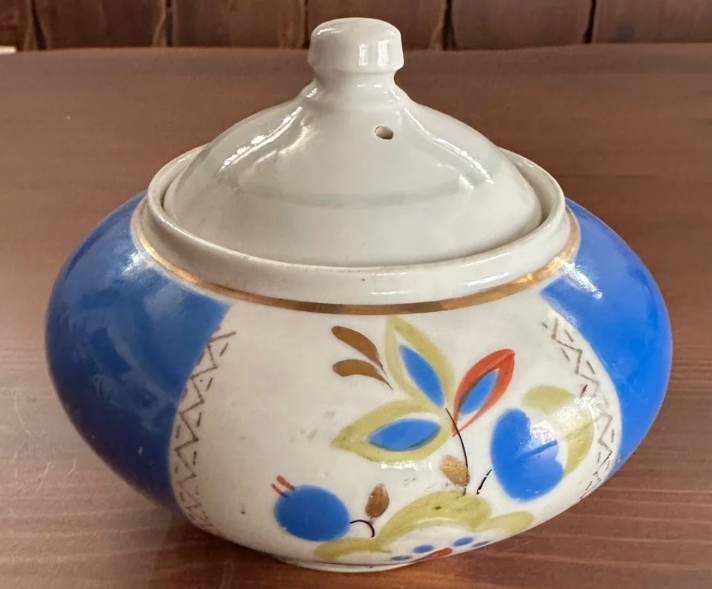 Сахарница, цветы, синий, стилизация