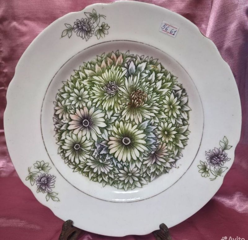 Блюдо, цветы, монохром, зеленый