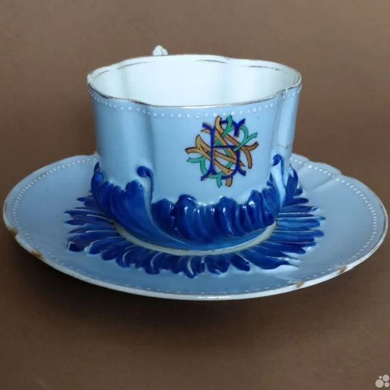 Чайная пара, синий, монограмма