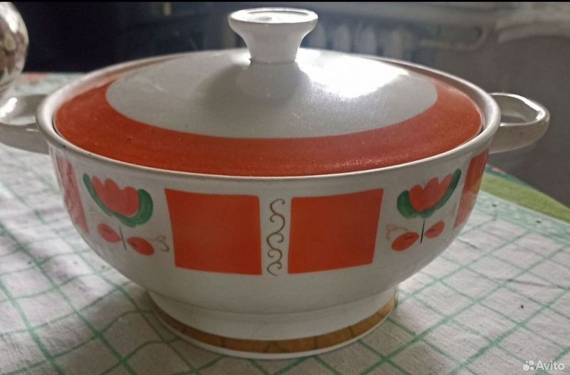 Супница, цветы, красный, стилизация